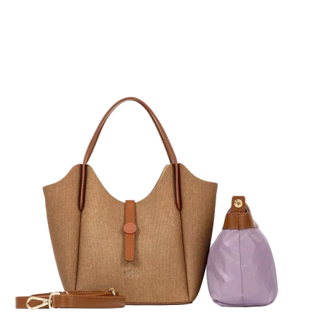 2pc Buttom Strap Satchel with Removable Makeup Bagv