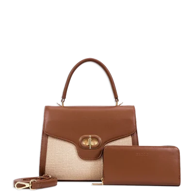 2pc 2 Tone Twist Lock Satchel with Wallet