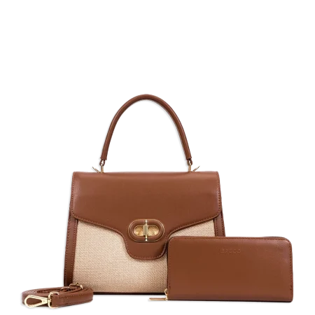 2pc 2 Tone Twist Lock Satchel with Wallet