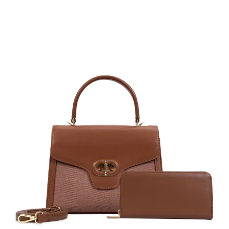 2pc 2 Tone Twist Lock Satchel with Wallet
