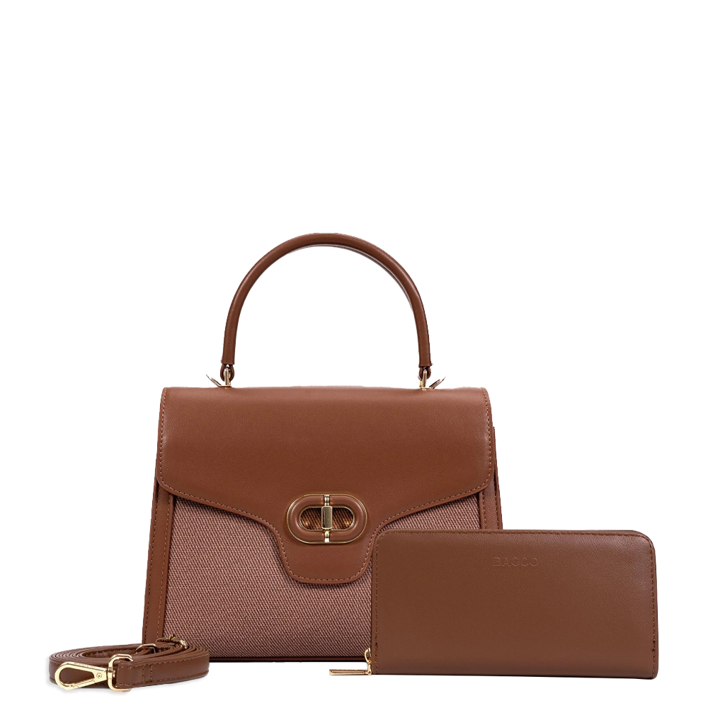 2pc 2 Tone Twist Lock Satchel with Wallet